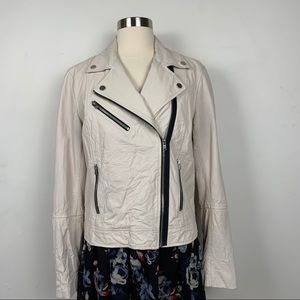 Rachel Roy Distressed Cream Leather Jacket